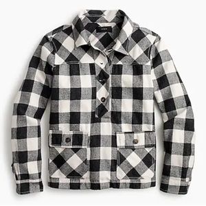 J.Crew Woman's Wht/Blk Buffalo Check Wool Blend Shirt Jacket H4153 XS